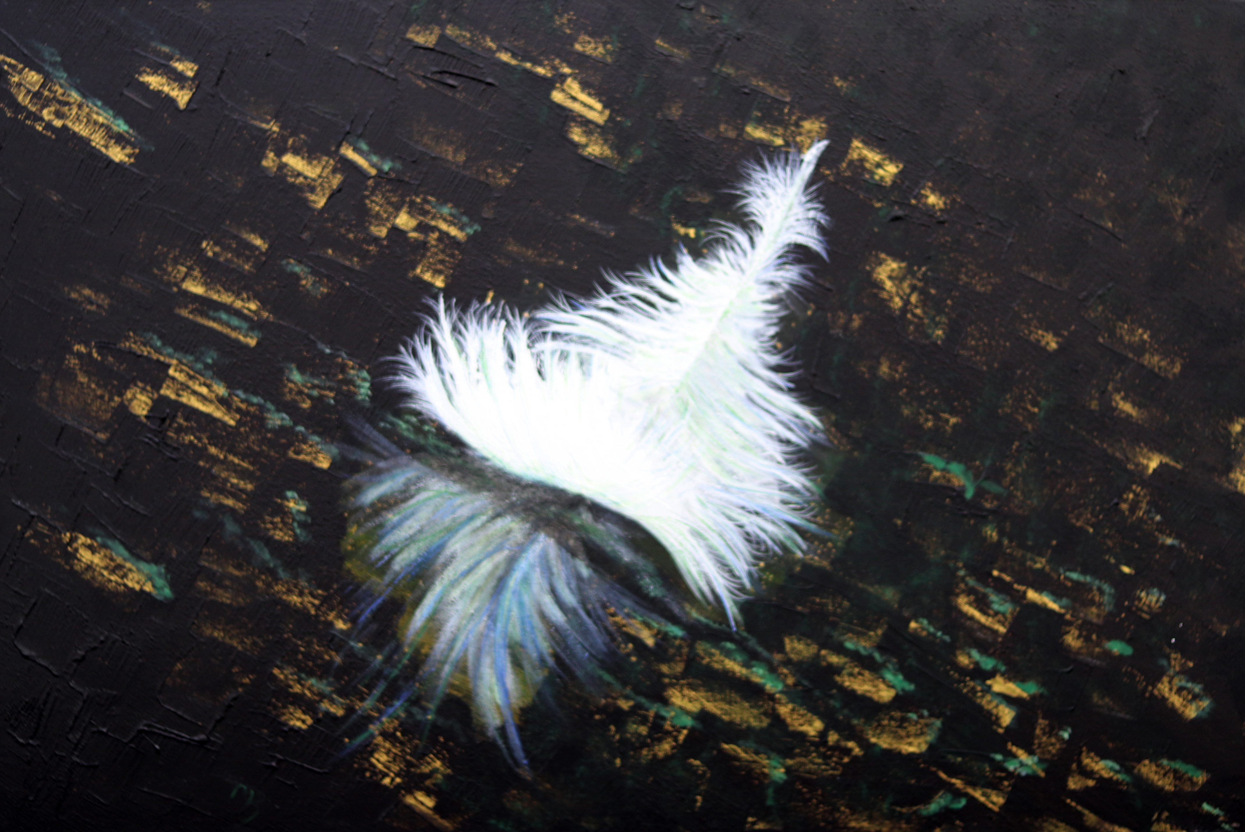 Feather on a pond by Marina Bowater